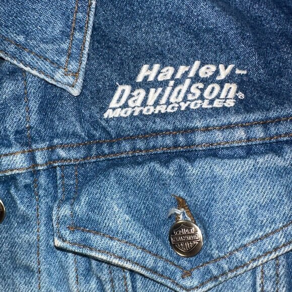 Harley Davidson Denim Cropped Ombré Jean Jacket XS Vintage Biker Motorcycle - Picture 3 of 14